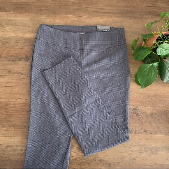 Van Heusen Straight Leg Super Stretch Pants - Light Grey & Blue Glen Check - Picture 1 of 3